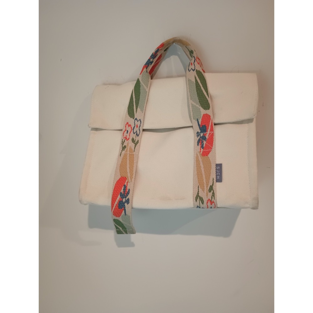 SJCH Canvas Tote Bag Floral Jacquard Straps Off White Flap Top Pocket Handbag...